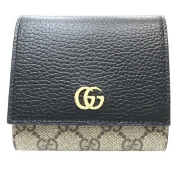 Gucci Compact Flap Wallet GG Marmont Leather Bi fold Black Beige - Picture 9 of 9